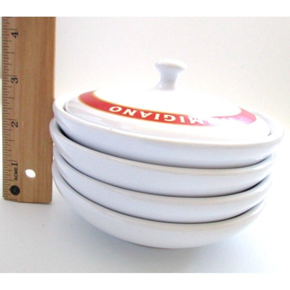 Pottery Barn Parmigiano Olio D'Oliva Bowl Set "Vintage Posters" Dip 4 Bowl/1 Lid - Picture 13 of 15